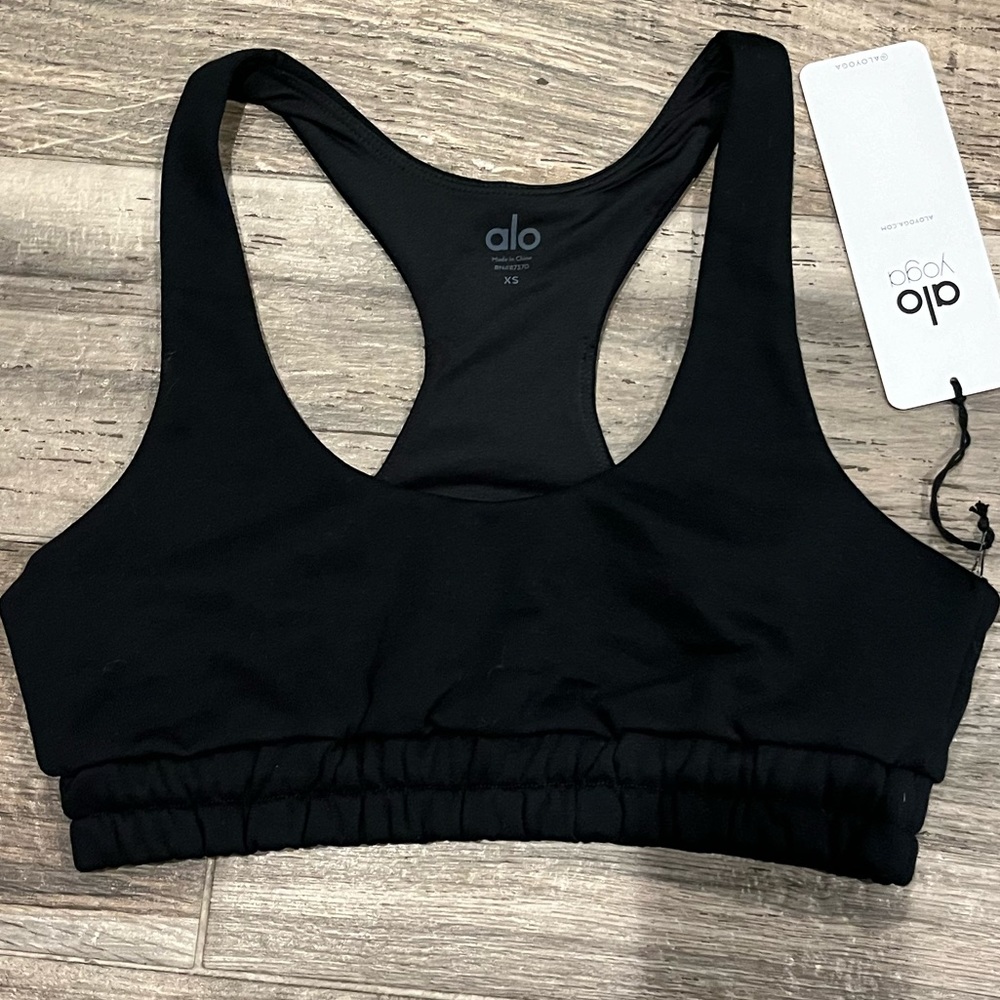 ALO Yoga Scoop Neck Sweatshirt Bra - Sz XS Black NWT!